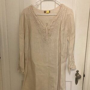 Gorgeous Vintage Linen Bell Sleeve Tunic Mini Dress
